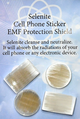 set of four white selenite cell phone stickers to protect or shield against EMF waves