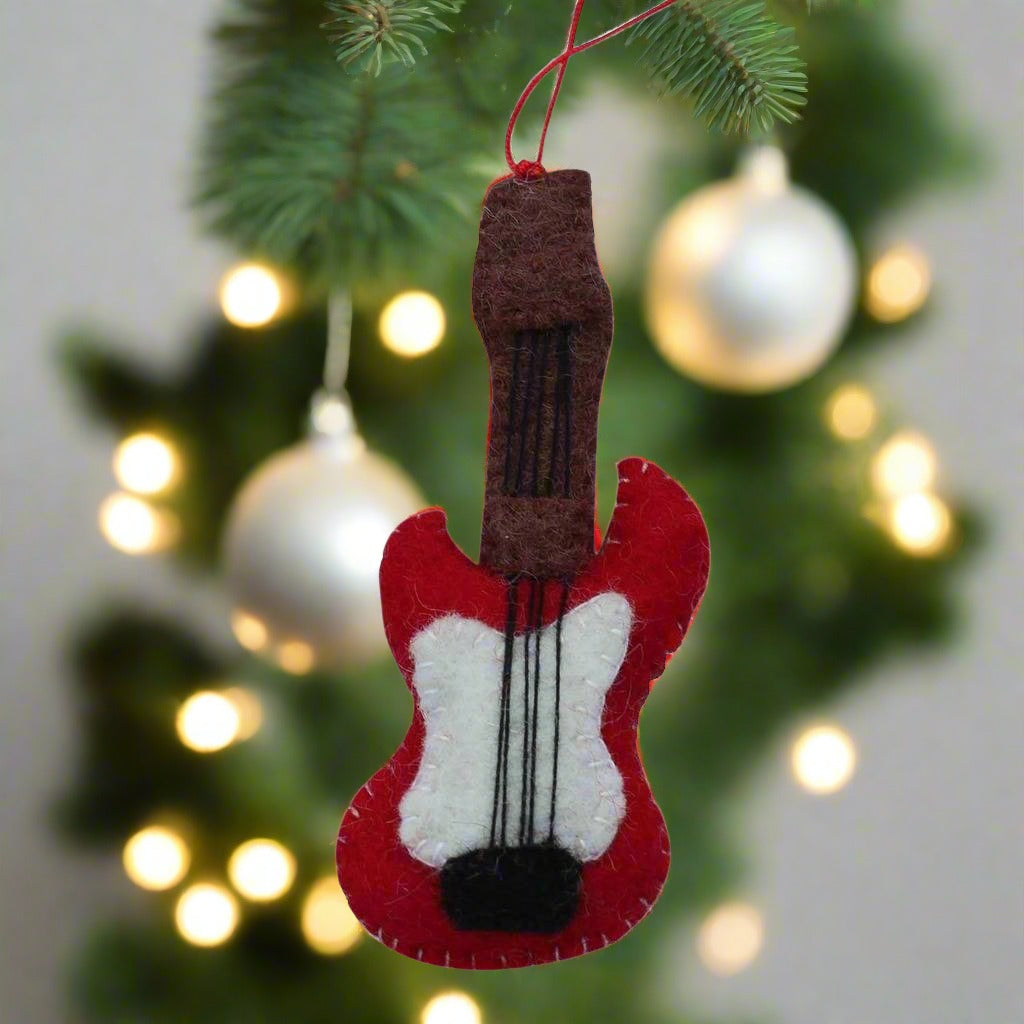 Hand-Felted Holiday Ornament-Guitar - Fair Trade Nepal