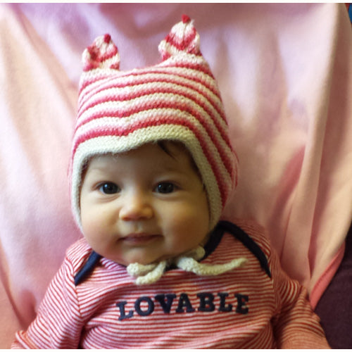 Gorro de bebé de Alpaca tejido a mano-Gorro de bebé con orejas de conejo-Comercio Justo Bolivia