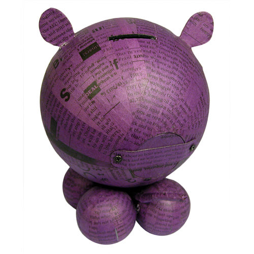 Handmade Paper Mache Bank-Hippo-Purple/Pink-Recycled Materials-Fair Trade-Philippines