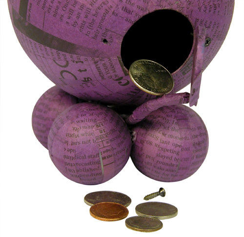 Handmade Paper Mache Bank-Hippo-Purple/Pink-Recycled Materials-Fair Trade-Philippines