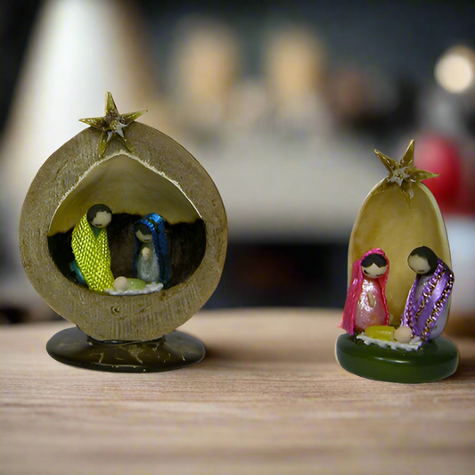 Handmade Miniature Nativities in Nutshells-Pistachio or Macadamia Nut-