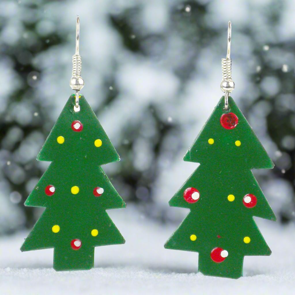 Hand-Painted Tin Christmas Tree Earrings - Set of 10-Fair Trade- Kenya