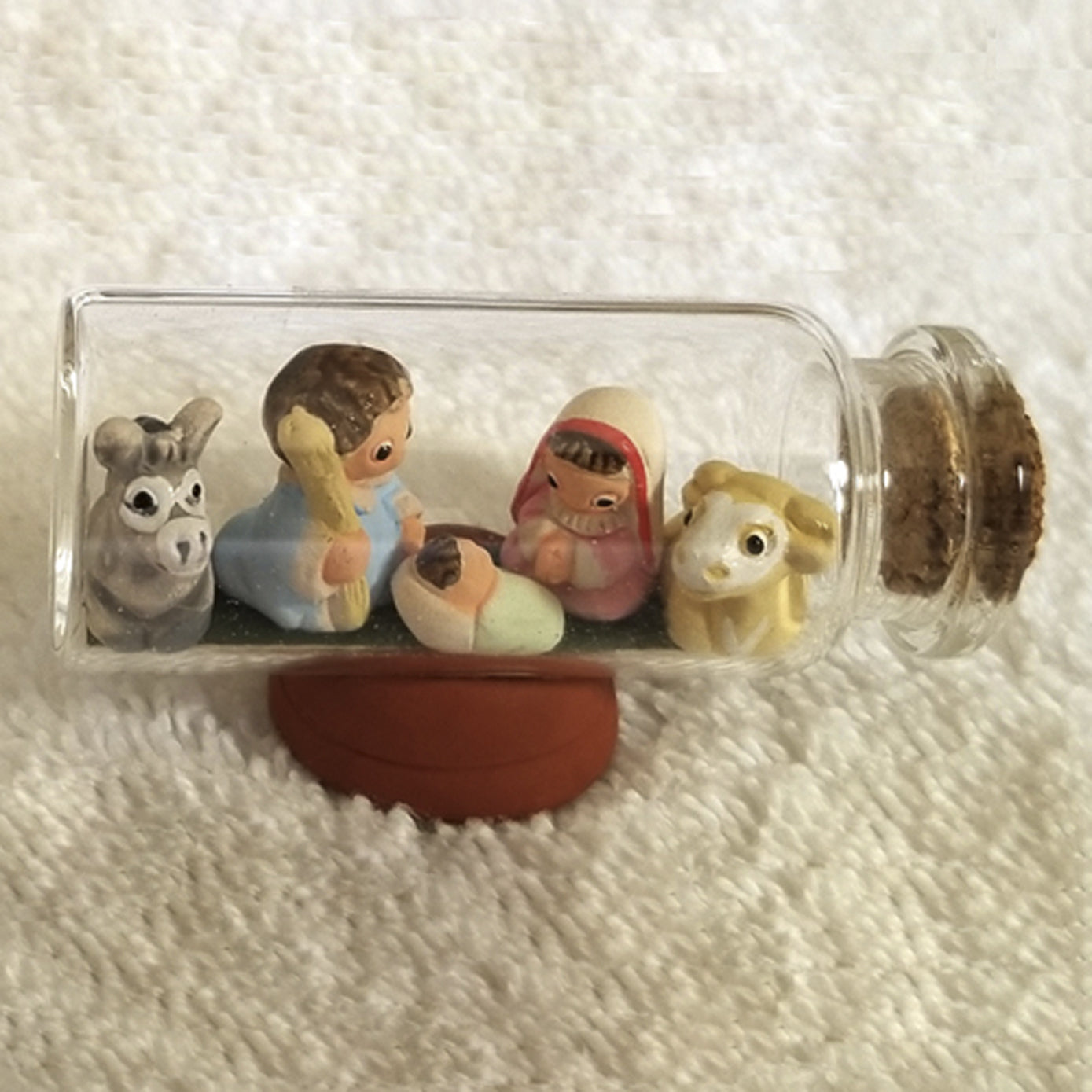 Handmade Miniature Ceramic Nativity in a Glass Bottle-Fair Trade-Peru