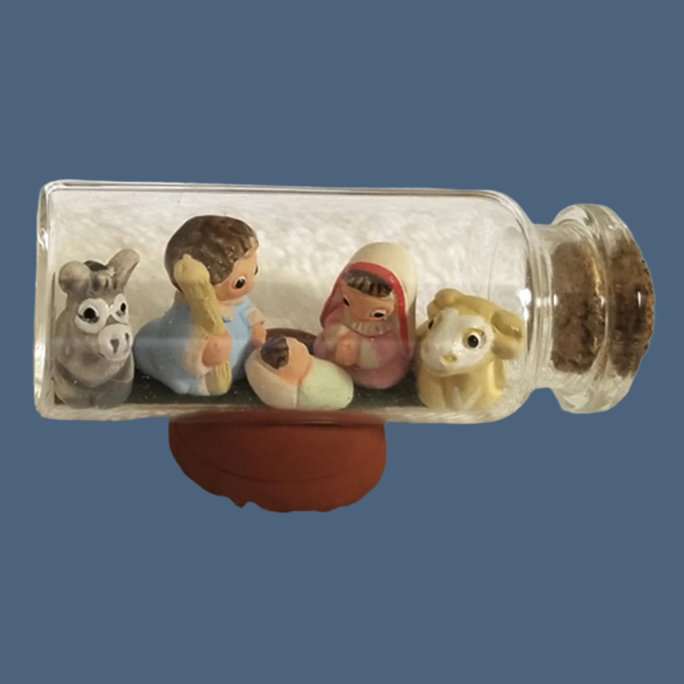 Handmade Miniature Ceramic Nativity in a Glass Bottle-Fair Trade-Peru