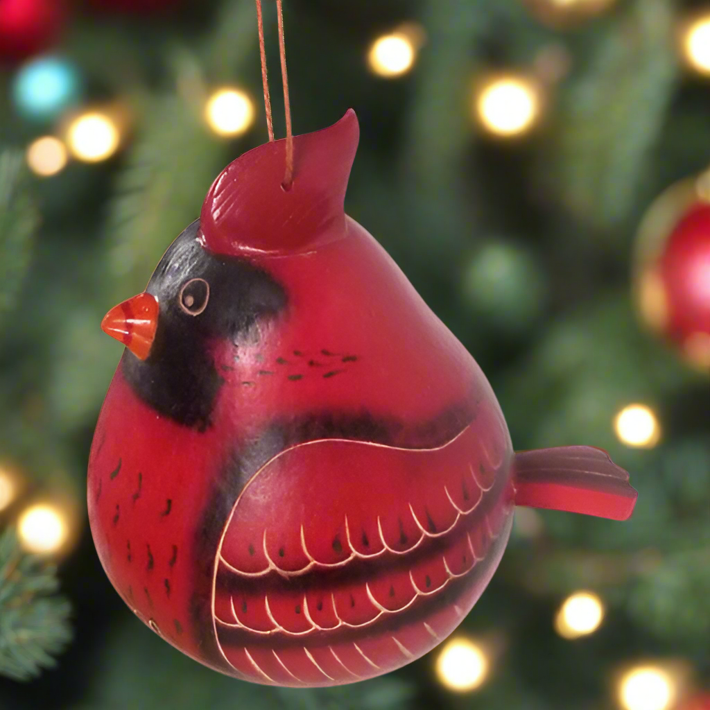 Hand-Painted Red Cardinal Gourd & Ceramic Ornament-Fair Trade-Peru