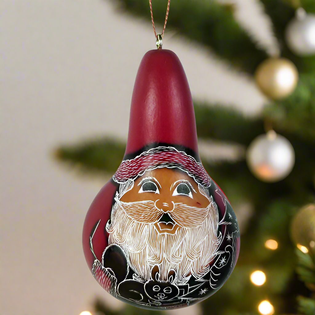 handmade large gourd Santa Claus ornament fair trade imported from Peru.