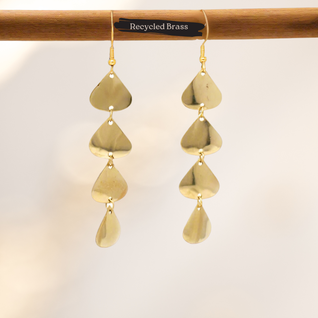 Handmade Geometric Tiered Brass Drop Earrings-Gold-tone-Fair Trade- India