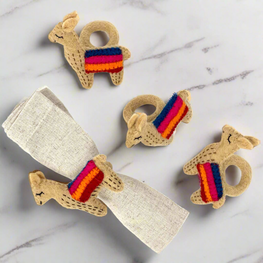 Hand-Felted Napkin Rings, Set of 4- Tan Llama- Fair Trade-Global Groove