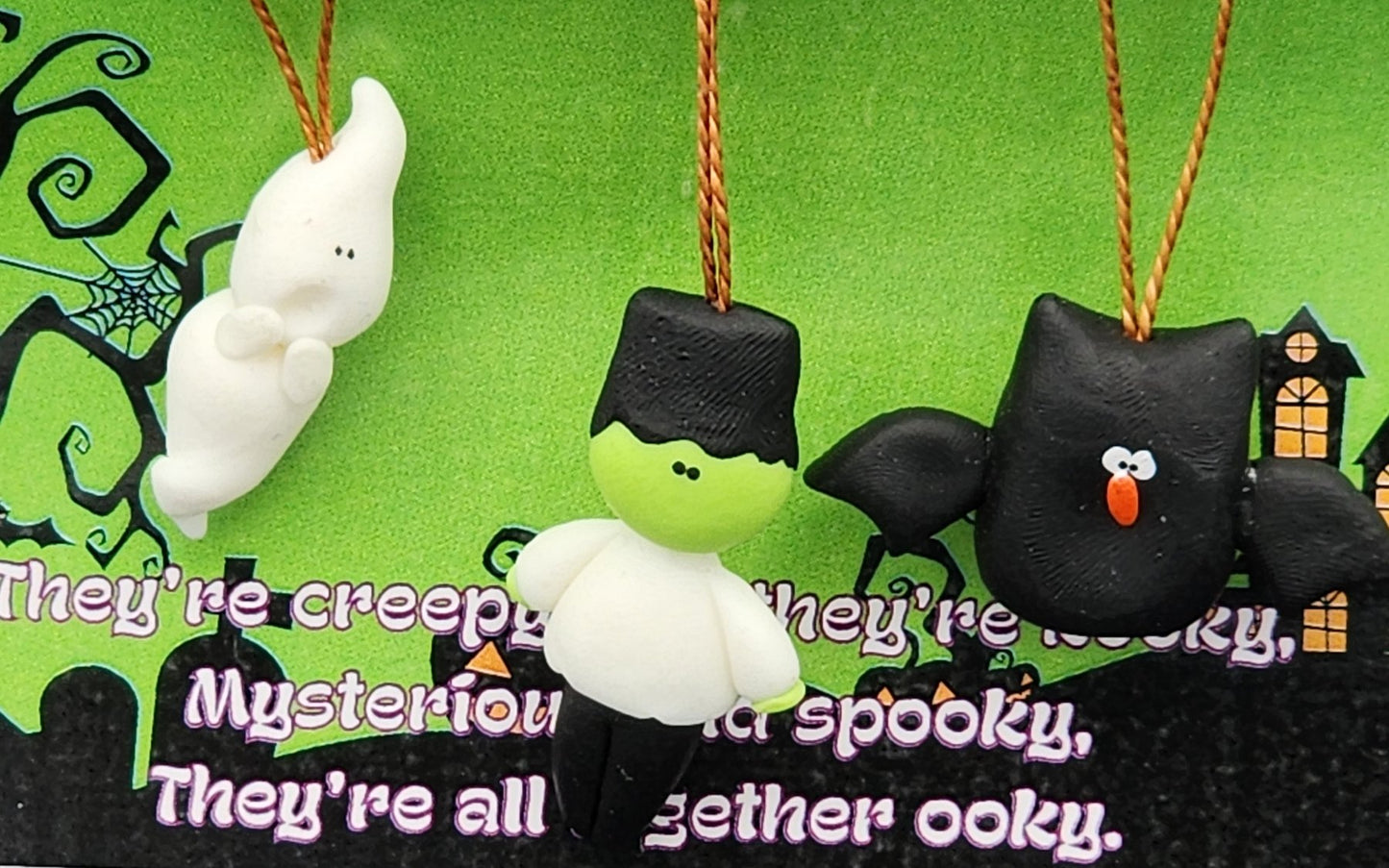 Handmade Mini Halloween Ornaments- Creepy Friends - Set of 3