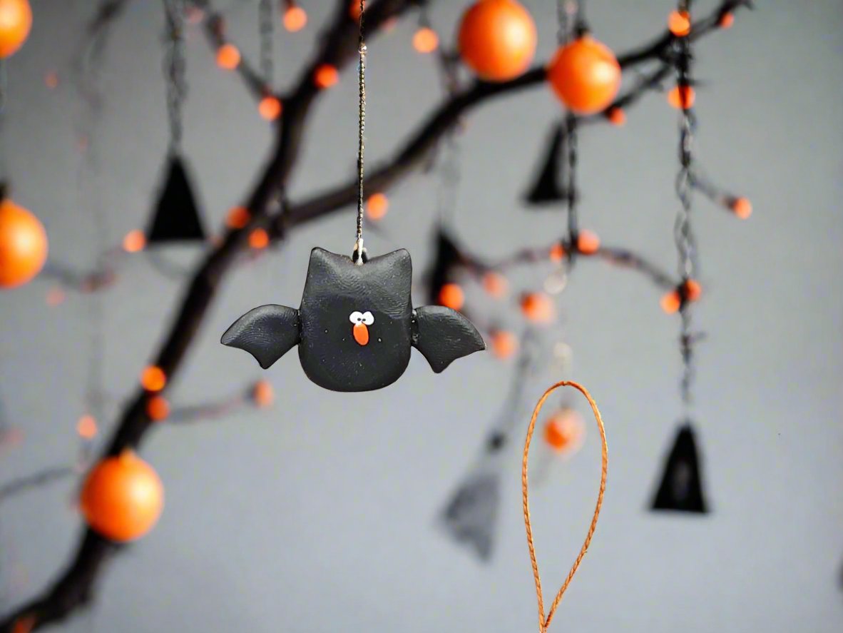 Hand-made mini black bat Halloween ornament