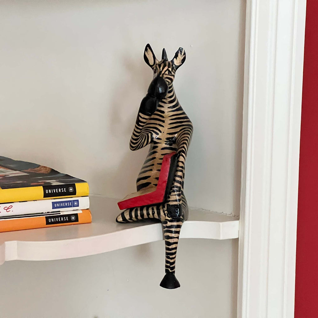 Shelf Sitter-Thinking Zebra-Hand-Carved Jacaranda Wood Sculpture - Kenya