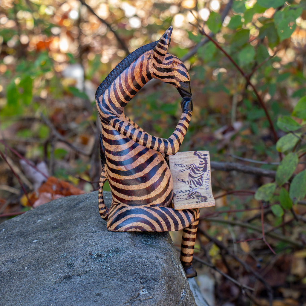 Shelf Sitter-Thinking Zebra-Hand-Carved Jacaranda Wood Sculpture - Kenya