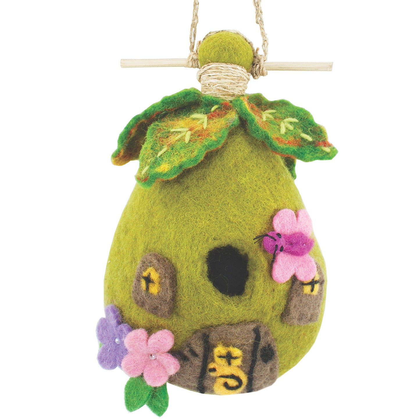 Felt Birdhouse-Fairy House -Green/Pink- Wild Woolies