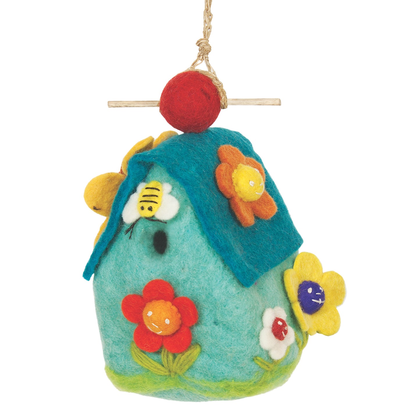 Felt Birdhouse Flower House - Aqua/Yellow -Wild Woolies