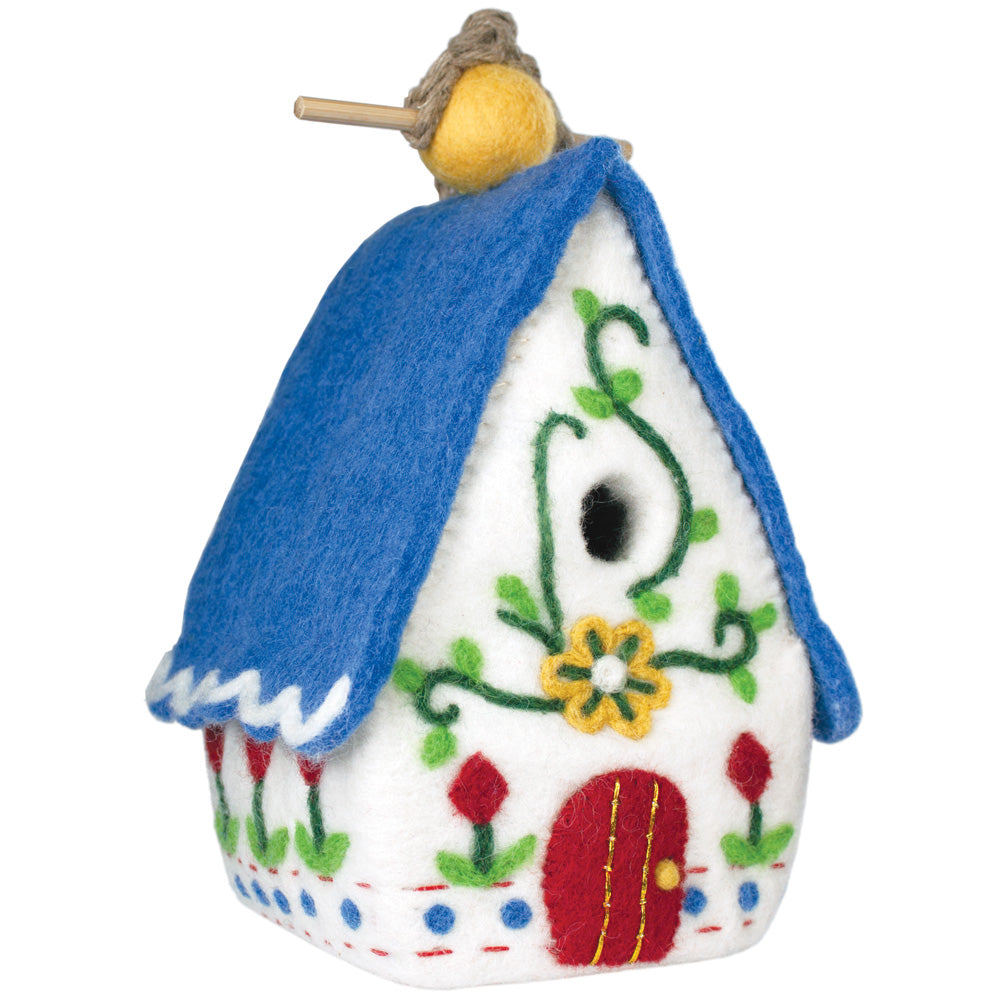 Felt Heidi Chalet Birdhouse - White/ Blue - Wild Woolies