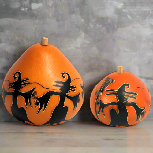 Hand-Etched Wicked Witches Gourd Keepsake Box - Peru