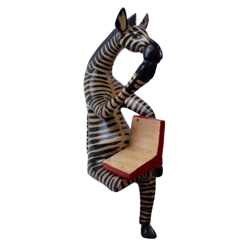 Shelf Sitter-Thinking Zebra-Hand-Carved Jacaranda Wood Sculpture - Kenya