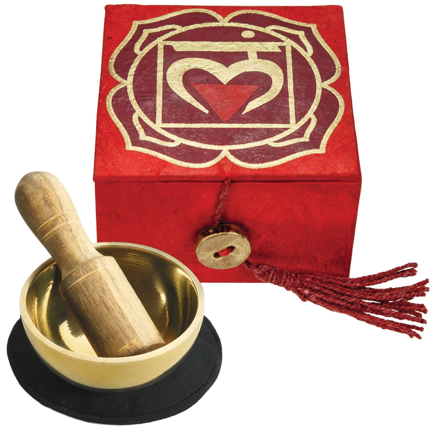 root chakra mini 2" singing bowl in handmade Lokta paper box. fair trade, Nepal