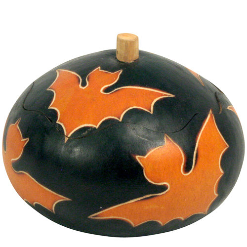 Hand-Painted Gourd Box-Bats-Orange/Black- Halloween Keepsake Box