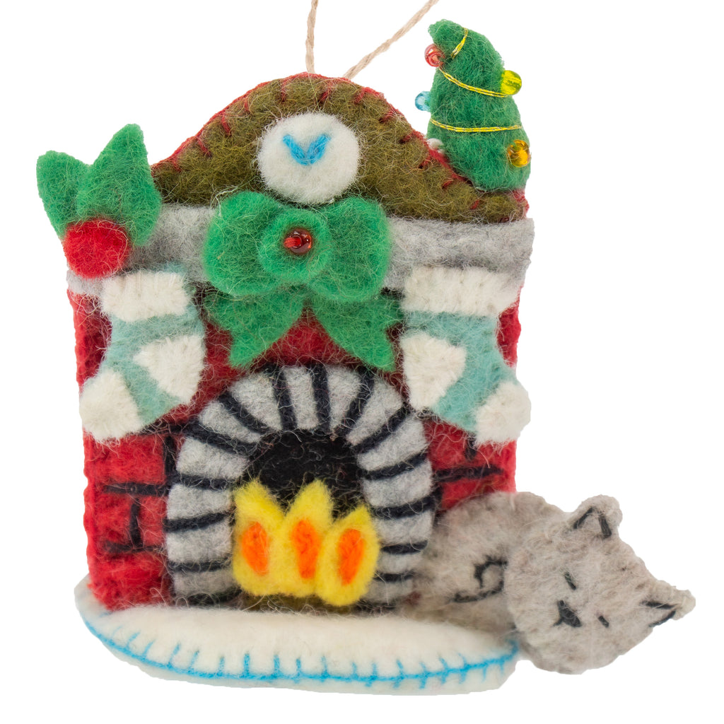 The Night Before Christmas- Handmade Felt Cat Ornament - Fair Trade- Nepal