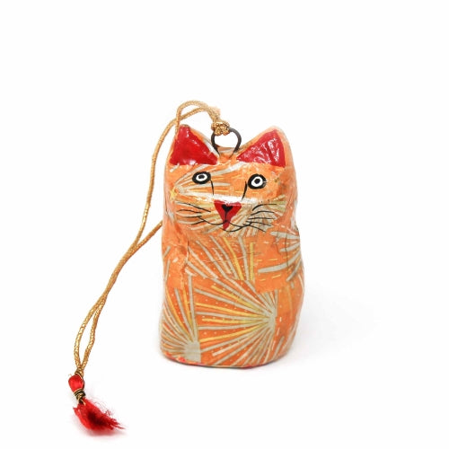 Hand-Painted Paper Mache Ornaments-Orange Cat Figurines- 3PK-Fair Trade