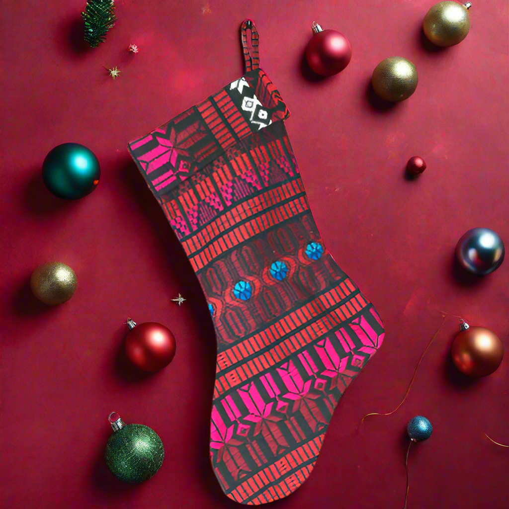 Handwoven Reclaimed Cotton Christmas Stocking-Multi-colored- 15"L