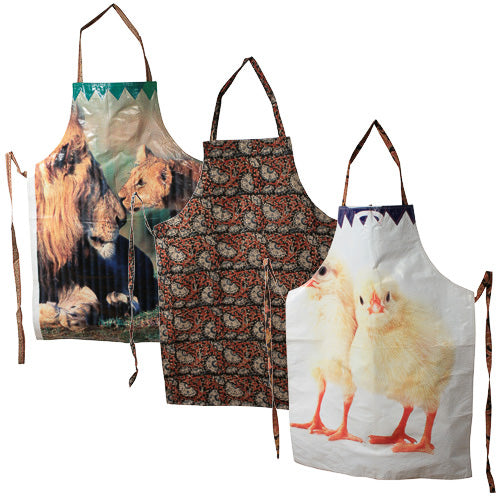 Upcycled Plastic Apron - Reversible- Food/Flowers/Animal Prints-Fair Trade