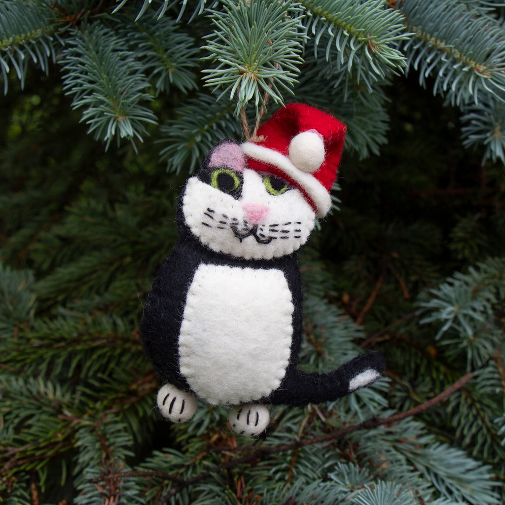 Kitty Collection - Cats Wearing a Santa Hat - Felt Ornaments -Fair Trade-Nepal