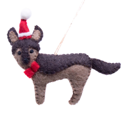 Set of 2 Handmade Felt Ornaments- German Shepherd Santa - Nepal