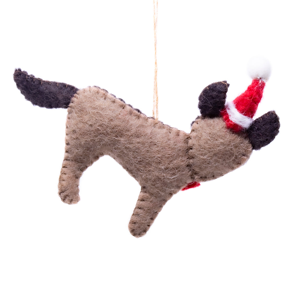 Set of 2 Handmade Felt Ornaments- German Shepherd Santa - Nepal