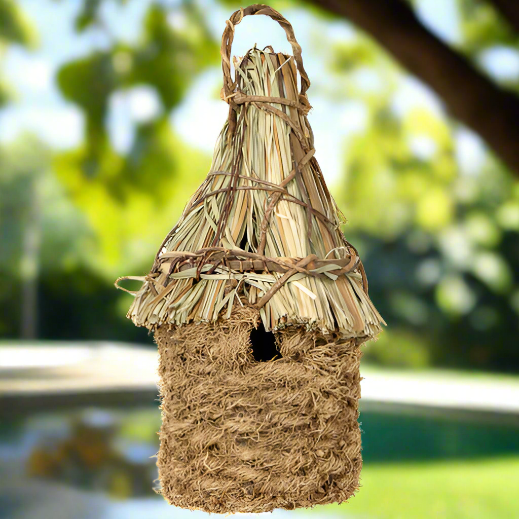 Hand Woven Vetiver Birdhouse w/ Straw Roof- Haiti