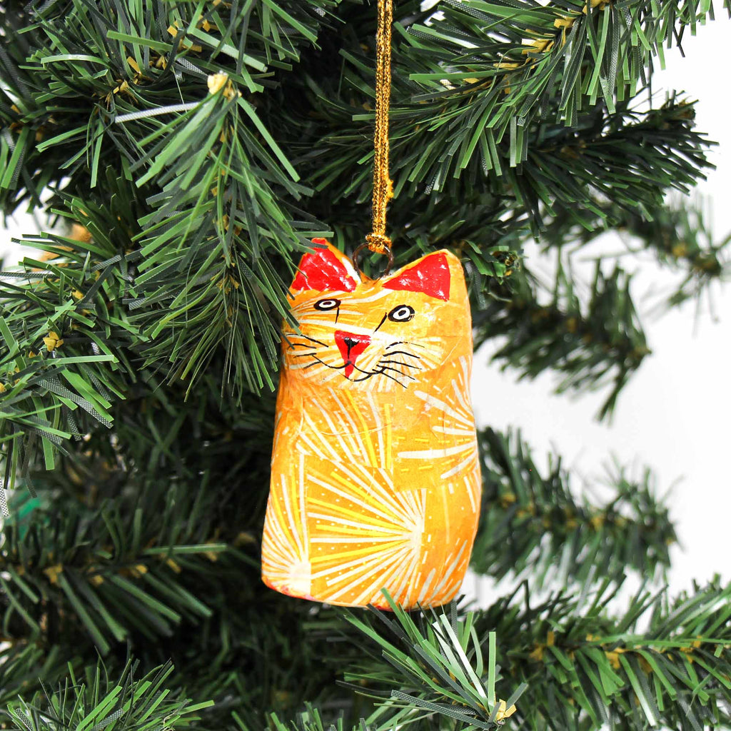 Hand-Painted Cat Holiday Ornaments-Set of 2-Fair Trade- India