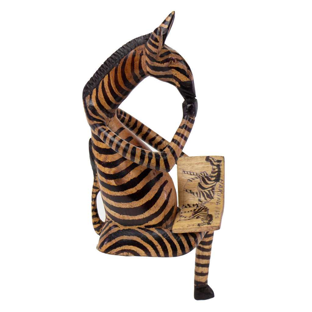 Shelf Sitter-Thinking Zebra-Hand-Carved Jacaranda Wood Sculpture - Kenya