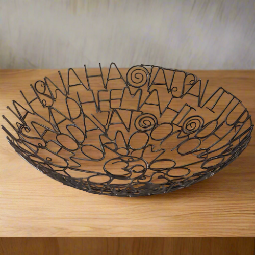 recycled metal word bowl-Gayatri Mantra going round and round this unique bowl.