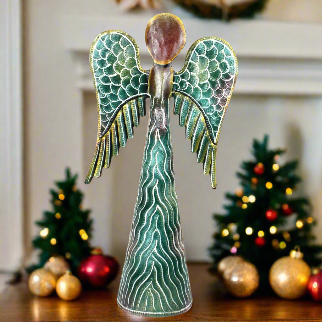 Hand-Painted Standing Angel-Recycled Metal Art- Fair Trade- Haiti