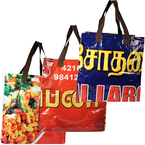 Shopping Tote Bag from Recycled Billboard Signs-Extra Lg-Fair Trade-India