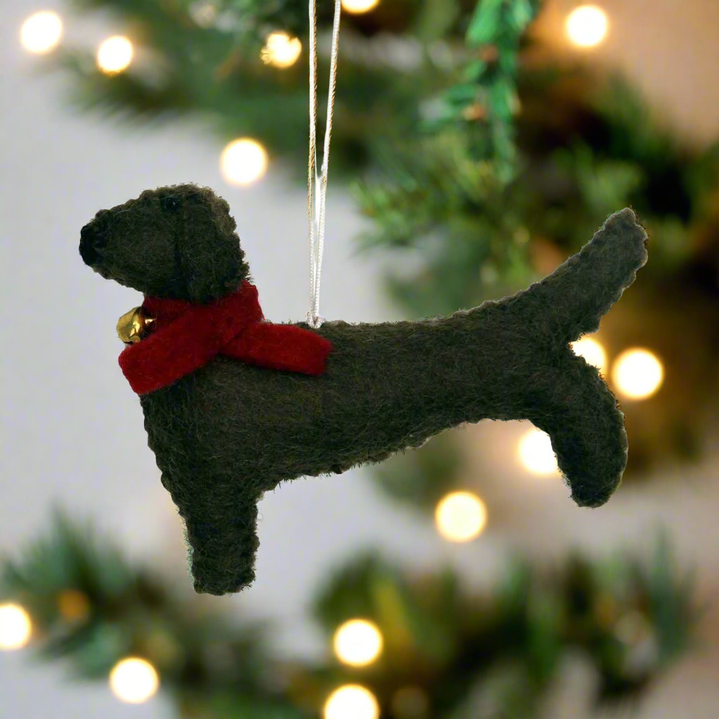 Black Dachshund Felt Holiday Ornament  by Global Groove- Fair Trade-Nepal