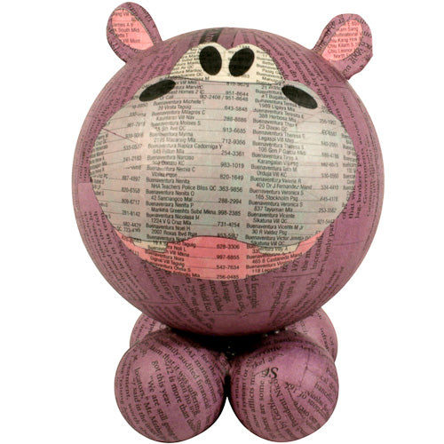 Handmade Paper Mache Bank-Hippo-Purple/Pink-Recycled Materials-Fair Trade-Philippines