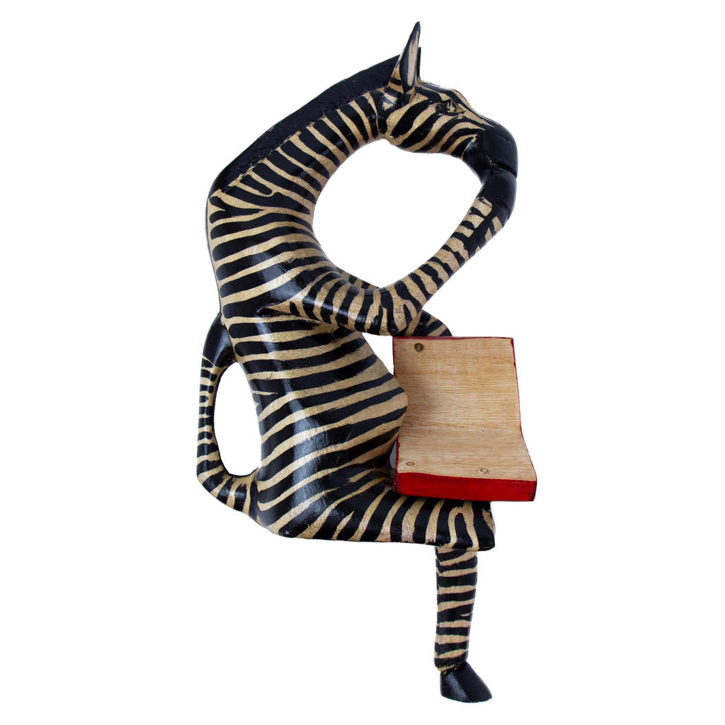 Shelf Sitter-Thinking Zebra-Hand-Carved Jacaranda Wood Sculpture - Kenya