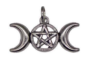 Triple Moon Pentagram Amulet-Pendant-1 1/8"-Silver