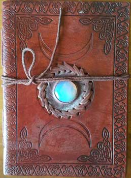 Triple Moon with Stone Embossed Leather Journal w/ cord - 5" x 7"