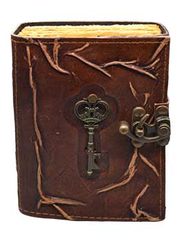 Embossed Leather Key Journal with Aged-Look Paper and Metal Latch