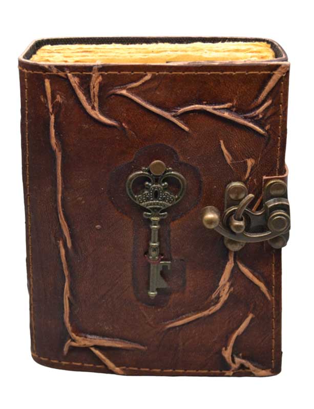 Embossed Leather Key Journal with Aged-Look Paper and Metal Latch