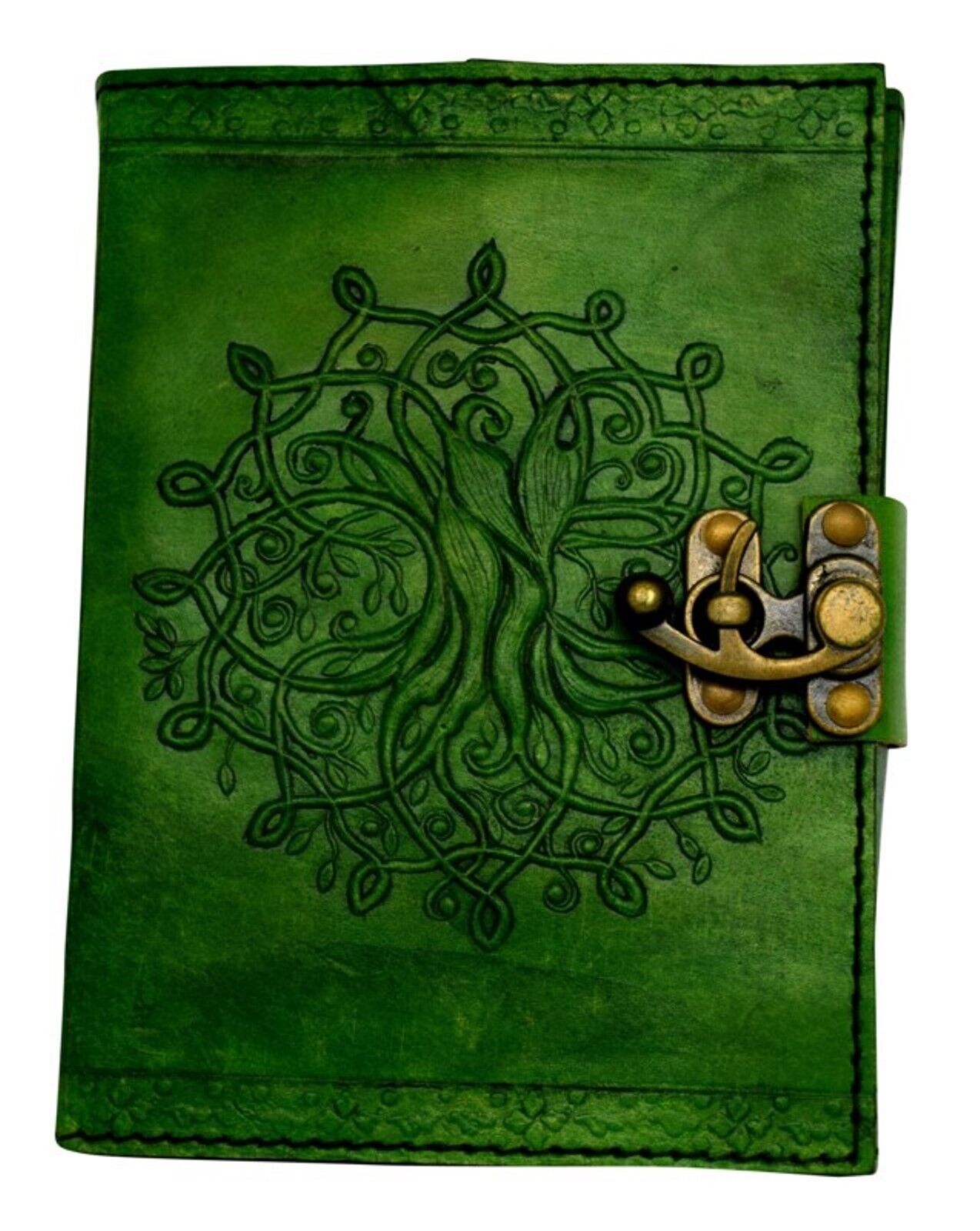 Green Tree of Life Leather Journal w/ latch- 5" x 7"