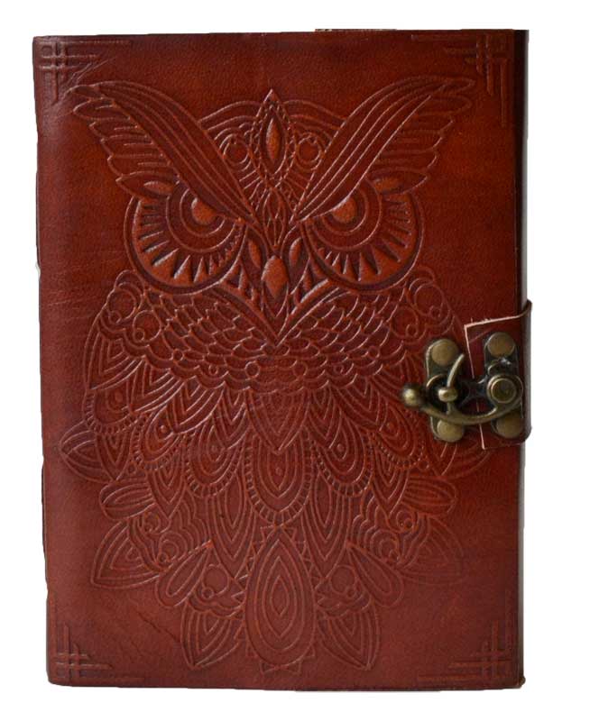 5" x 7" Owl Blank Leather Writing Journal w/ Metal Latch