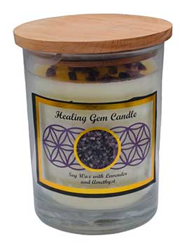 Healing Gemstone Soy Candle- Lavender and Amethyst gemstones