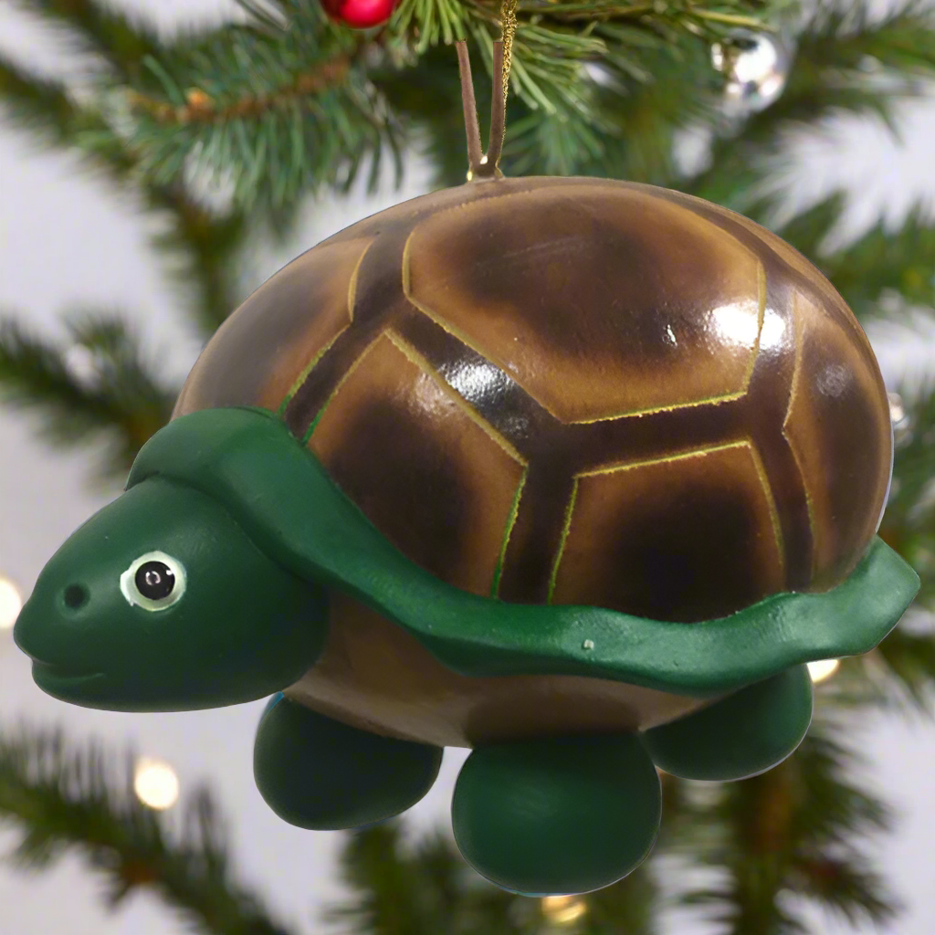 Hand-Carved Gourd & Ceramic Turtle Ornament -Hand-Painted-Fair Trade-Peru