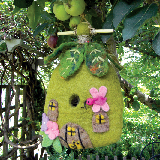 Felt Birdhouse-Fairy House -Green/Pink- Wild Woolies