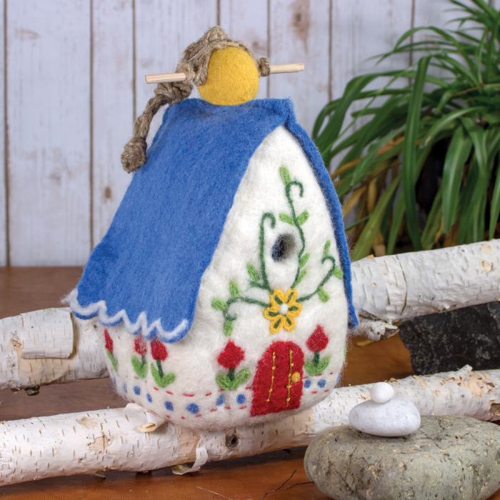 Felt Heidi Chalet Birdhouse - White/ Blue - Wild Woolies